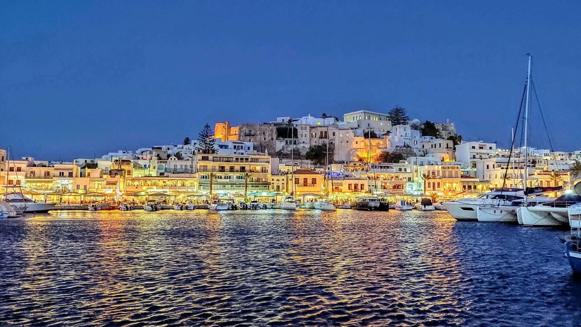 Naxos Chora lights above the harbor