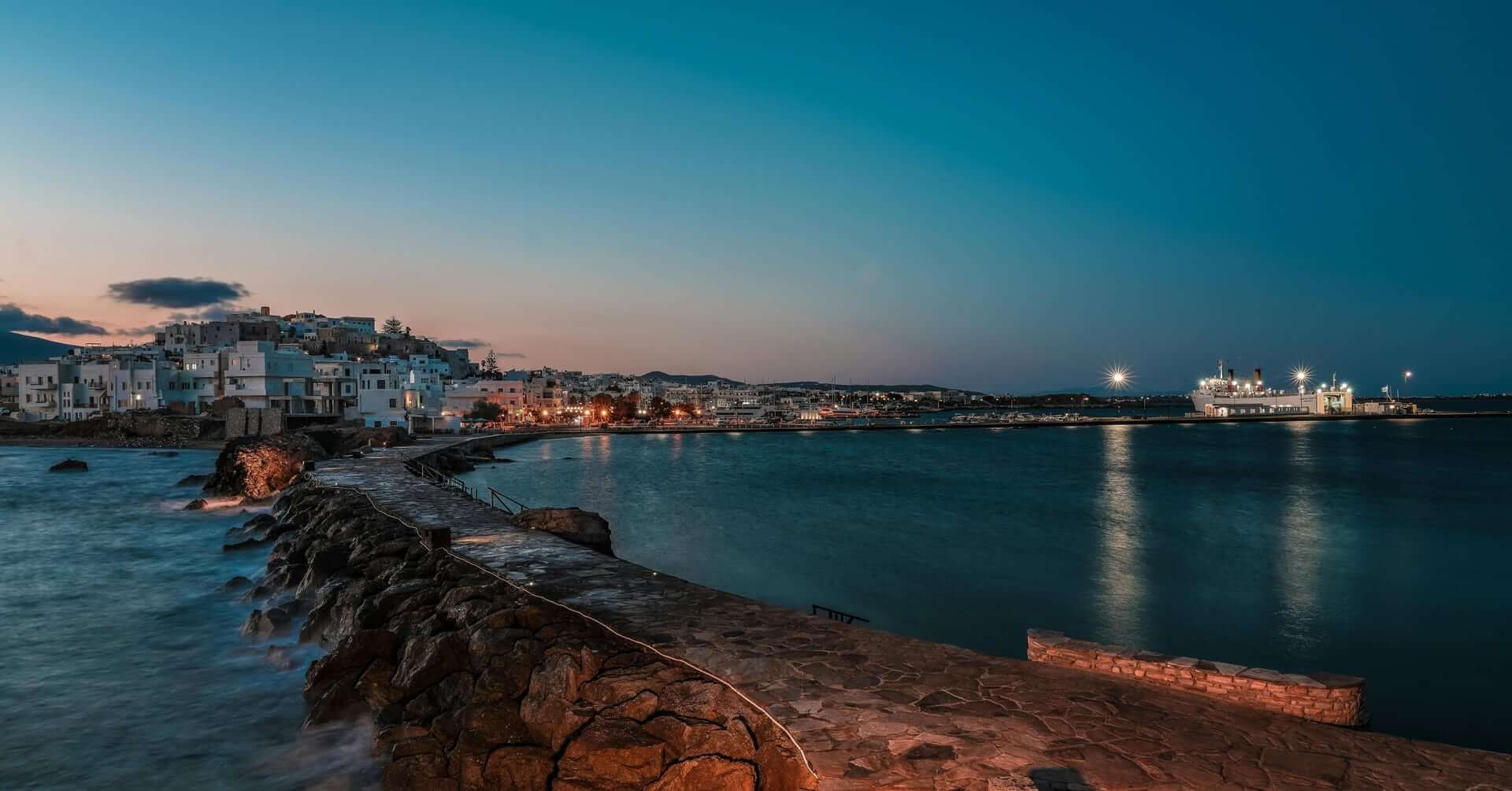 Naxos Chora and harbor at blue hour
